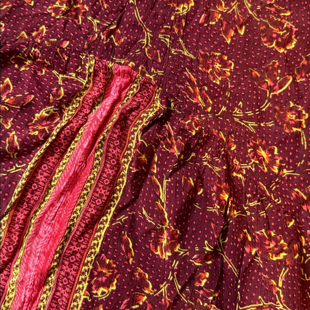 Free People Red Orange Floral Tank Spaghetti Strap Womens Med 100% Rayon Boho - Picture 11 of 11